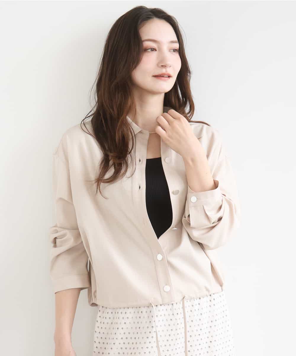 FKBGD30150 MK MICHEL KLEIN(MK ミッシェルクラン) [SANAGARAシリーズ]デニムライク クロップド丈シャツブラウス/接触冷感/UVカット/洗える ベージュ