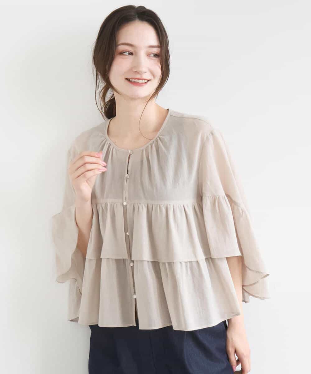 FKBGD31160 MK MICHEL KLEIN(MK ミッシェルクラン) コットンシフォンティアードデザインブラウス/洗える サーモンオレンジ