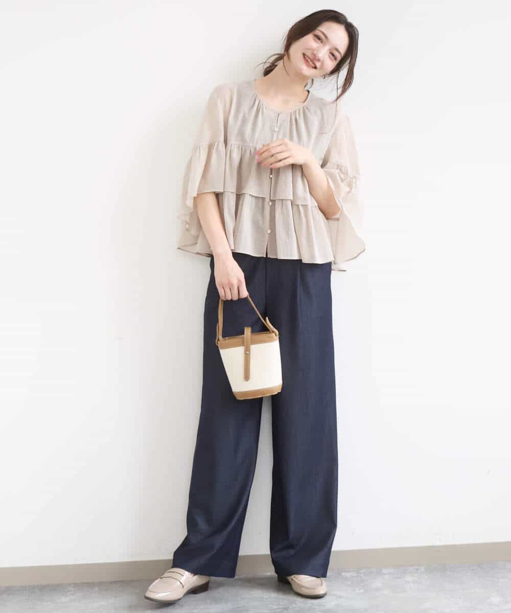 FKBGD31160 MK MICHEL KLEIN(MK ミッシェルクラン) コットンシフォンティアードデザインブラウス/洗える サーモンオレンジ