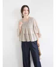 FKBGD31160 MK MICHEL KLEIN(MK ミッシェルクラン) コットンシフォンティアードデザインブラウス/洗える サーモンオレンジ