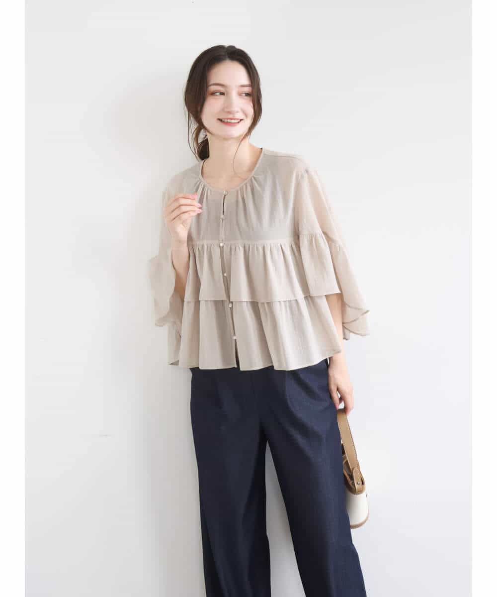 FKBGD31160 MK MICHEL KLEIN(MK ミッシェルクラン) コットンシフォンティアードデザインブラウス/洗える サーモンオレンジ