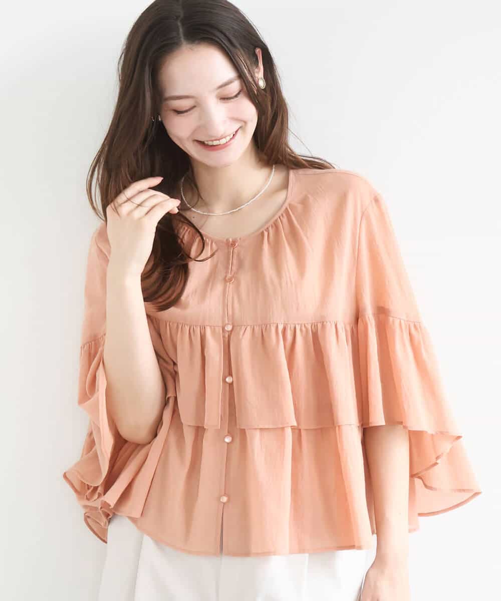 FKBGD31160 MK MICHEL KLEIN(MK ミッシェルクラン) コットンシフォンティアードデザインブラウス/洗える サーモンオレンジ