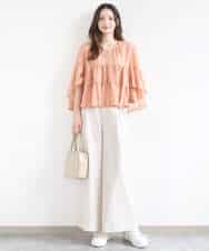 FKBGD31160 MK MICHEL KLEIN(MK ミッシェルクラン) コットンシフォンティアードデザインブラウス/洗える サーモンオレンジ