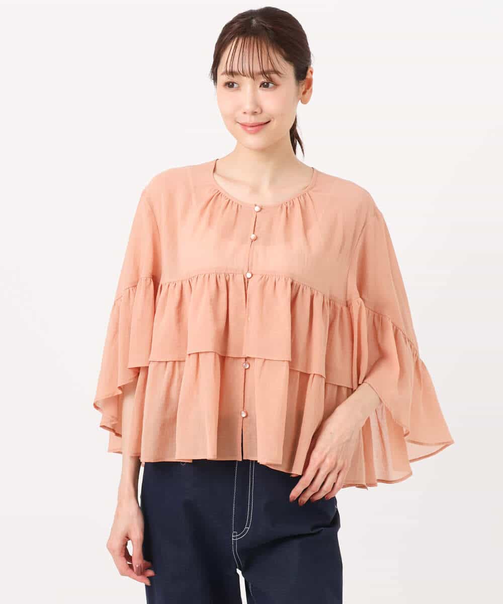 FKBGD31160 MK MICHEL KLEIN(MK ミッシェルクラン) コットンシフォンティアードデザインブラウス/洗える サーモンオレンジ