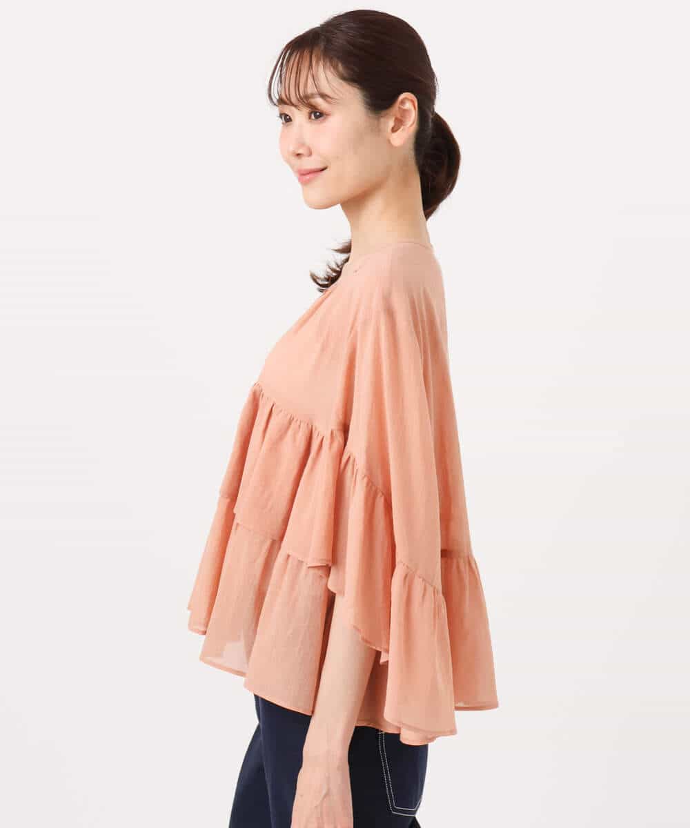 FKBGD31160 MK MICHEL KLEIN(MK ミッシェルクラン) コットンシフォンティアードデザインブラウス/洗える サーモンオレンジ