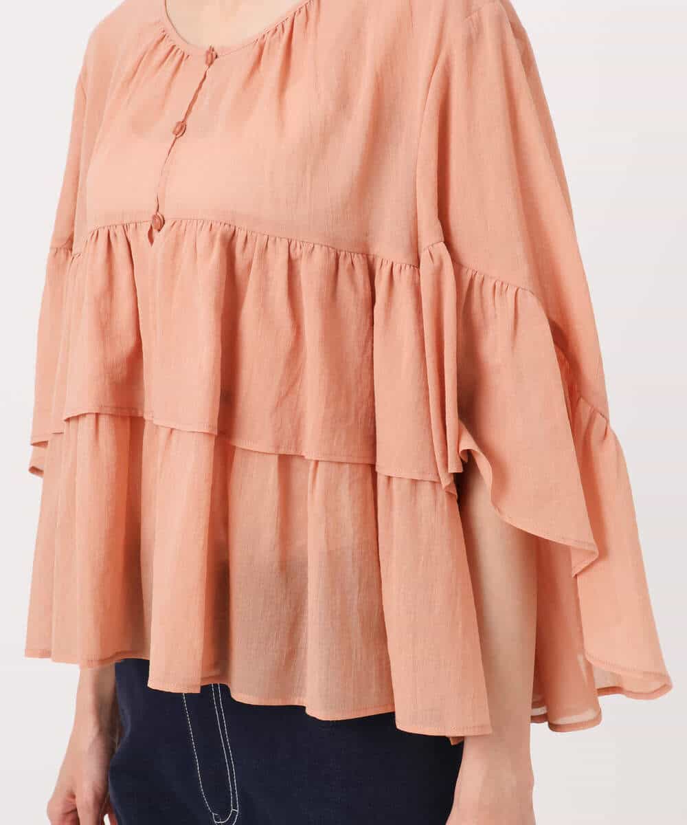 FKBGD31160 MK MICHEL KLEIN(MK ミッシェルクラン) コットンシフォンティアードデザインブラウス/洗える サーモンオレンジ