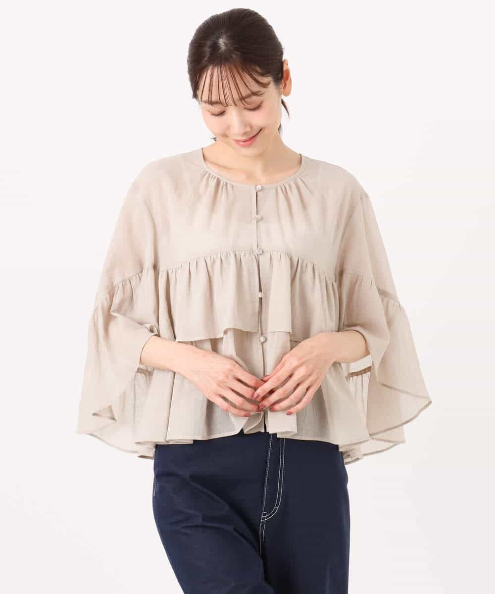 FKBGD31160 MK MICHEL KLEIN(MK ミッシェルクラン) コットンシフォンティアードデザインブラウス/洗える サーモンオレンジ