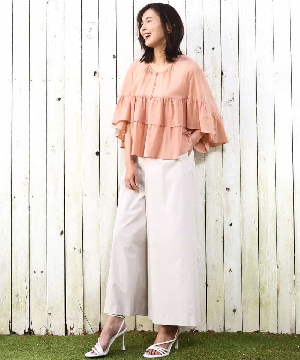 FKBGD31160 MK MICHEL KLEIN(MK ミッシェルクラン) [洗える]コットンシフォンティアードデザインブラウス サーモンオレンジ