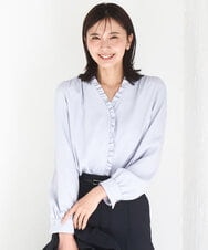 FKBGD32150 MK MICHEL KLEIN(MK ミッシェルクラン) [洗える]Vネックミニフリルブラウス ライトブルー