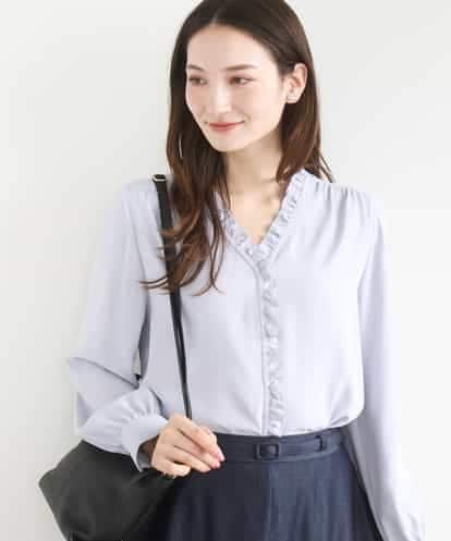 FKBGD32150 MK MICHEL KLEIN Vネックミニフリルブラウス/洗える