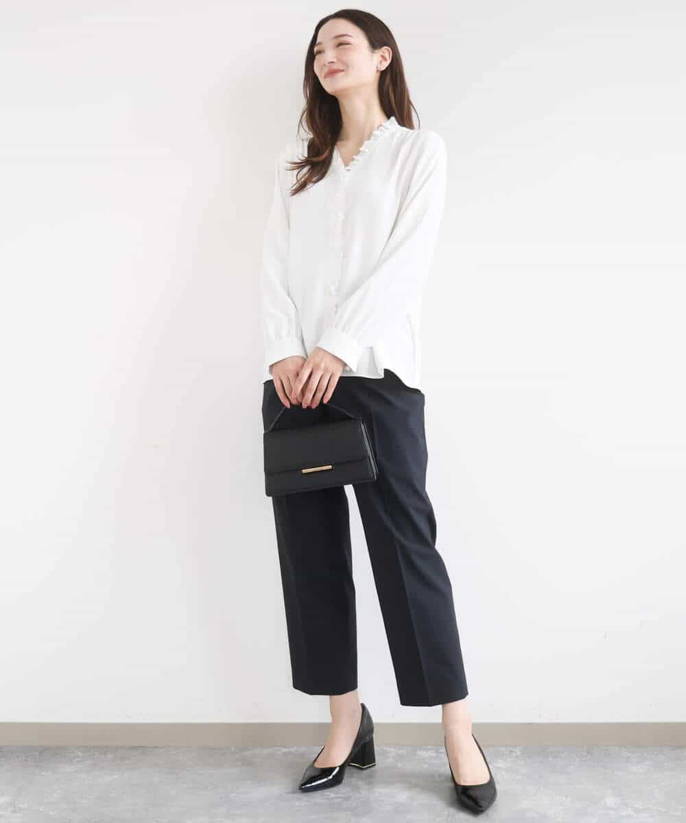 FKBGD32150 MK MICHEL KLEIN(MK ミッシェルクラン) Vネックミニフリルブラウス/洗える ライトブルー