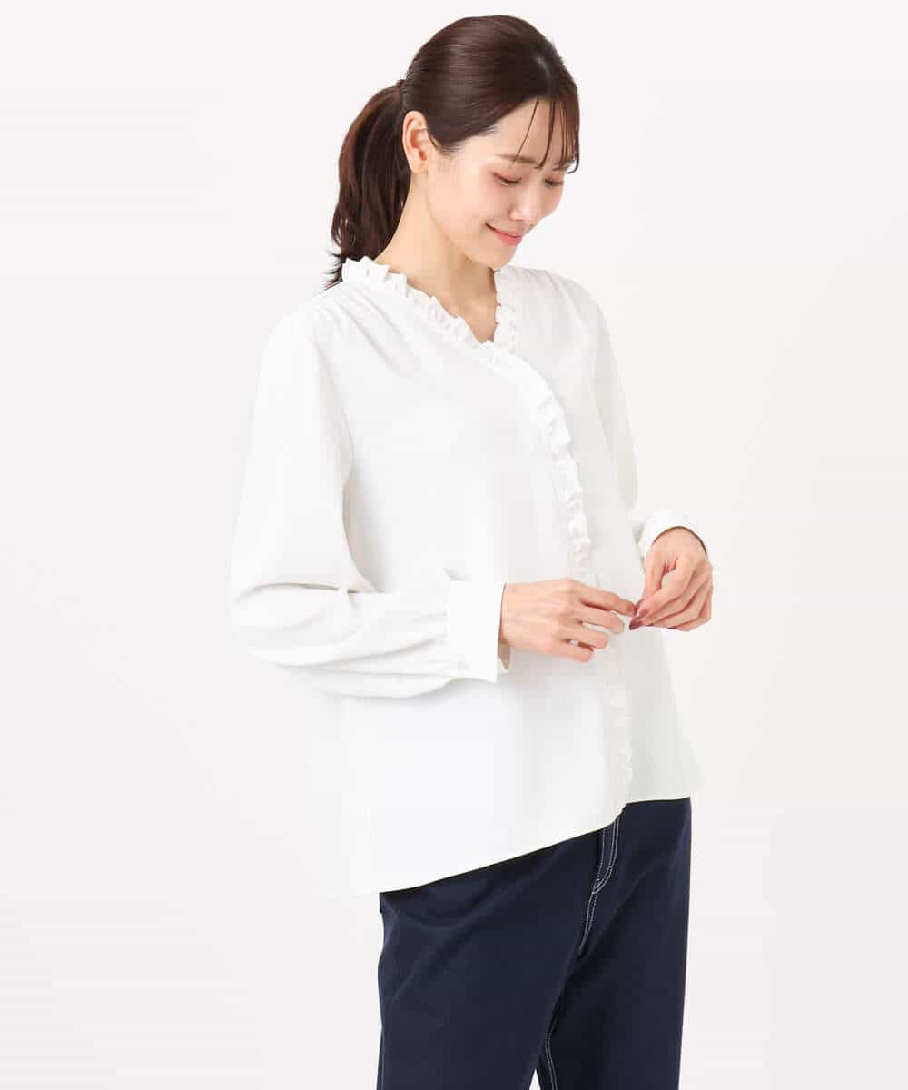 FKBGD32150 MK MICHEL KLEIN(MK ミッシェルクラン) Vネックミニフリルブラウス/洗える ライトブルー