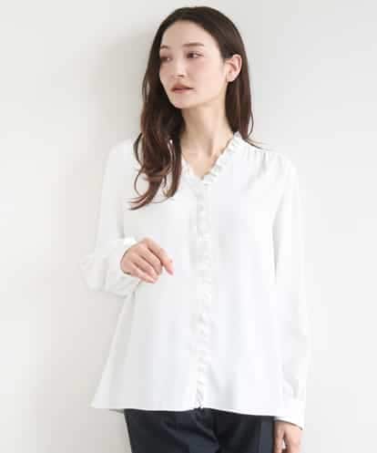 FKBGD32150 MK MICHEL KLEIN Vネックミニフリルブラウス/洗える