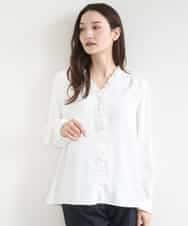 FKBGD32150 MK MICHEL KLEIN(MK ミッシェルクラン) Vネックミニフリルブラウス/洗える ホワイト