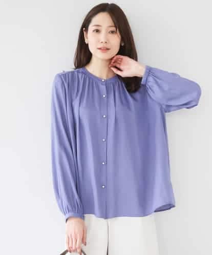 FKBGD35140 MK MICHEL KLEIN バンドカラーサテンブラウス/接触冷感/UVカット/洗える