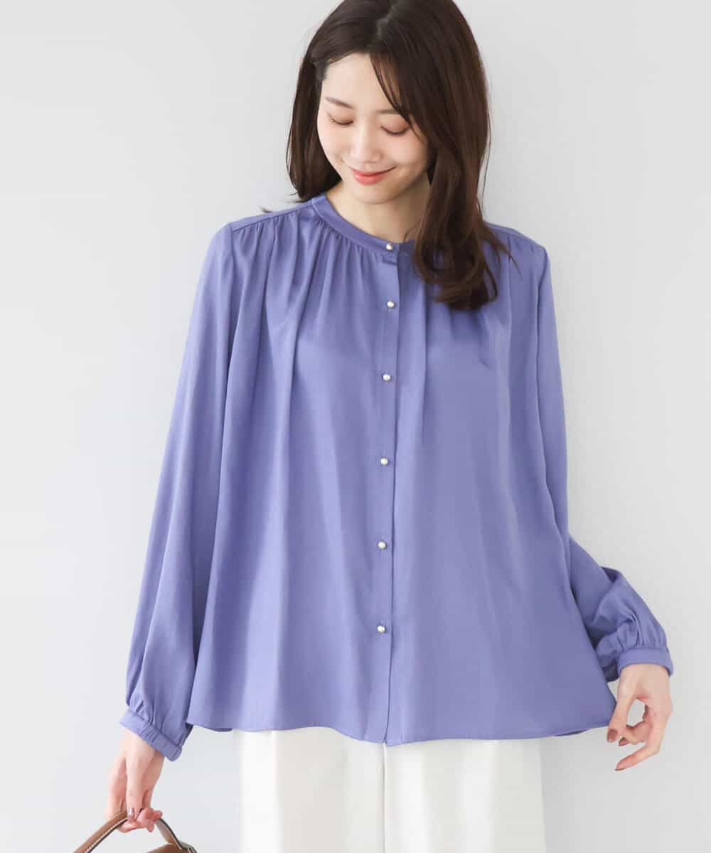 FKBGD35140 MK MICHEL KLEIN(MK ミッシェルクラン) バンドカラーサテンブラウス/接触冷感/UVカット/洗える ベージュ