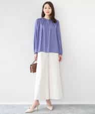 FKBGD35140 MK MICHEL KLEIN(MK ミッシェルクラン) バンドカラーサテンブラウス/接触冷感/UVカット/洗える ベージュ