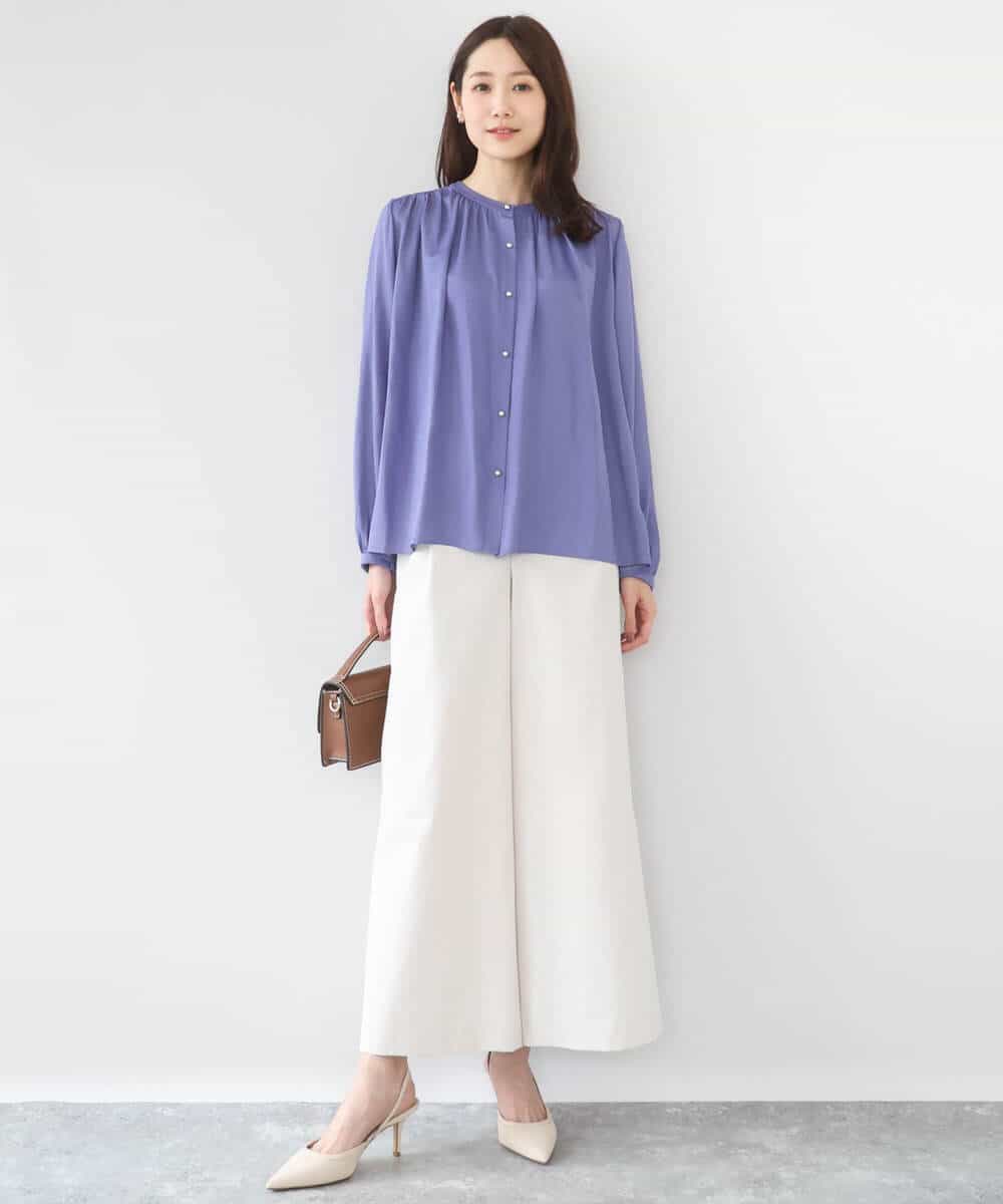 FKBGD35140 MK MICHEL KLEIN(MK ミッシェルクラン) バンドカラーサテンブラウス/接触冷感/UVカット/洗える ベージュ