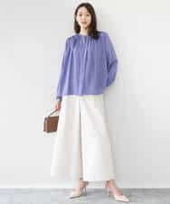 FKBGD35140 MK MICHEL KLEIN(MK ミッシェルクラン) バンドカラーサテンブラウス/接触冷感/UVカット/洗える ベージュ