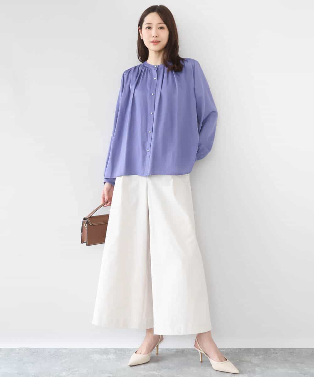 FKBGD35140 MK MICHEL KLEIN(MK ミッシェルクラン) バンドカラーサテンブラウス/接触冷感/UVカット/洗える ベージュ