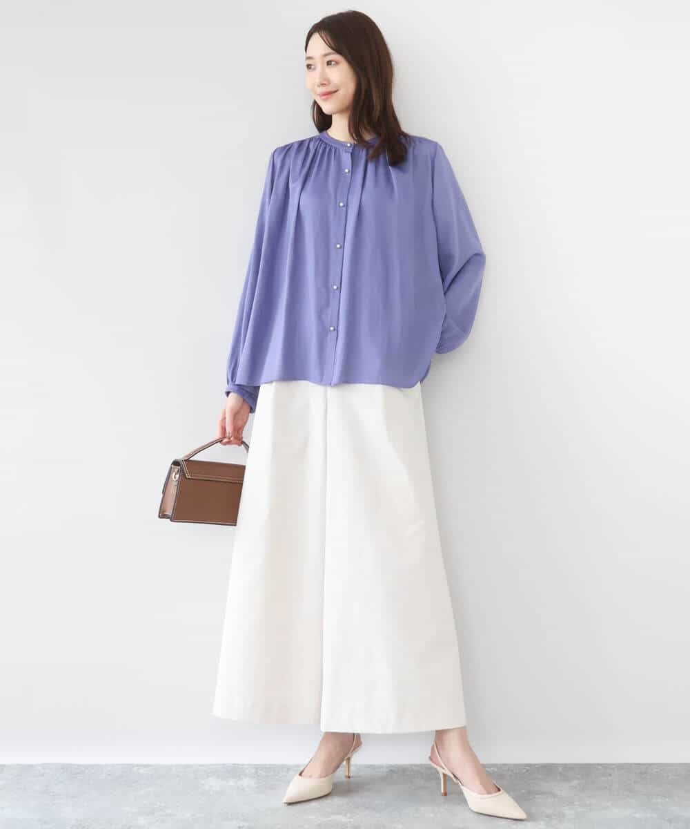 FKBGD35140 MK MICHEL KLEIN(MK ミッシェルクラン) バンドカラーサテンブラウス/接触冷感/UVカット/洗える ベージュ