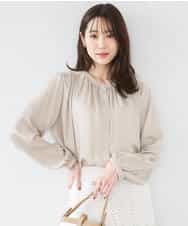 FKBGD35140 MK MICHEL KLEIN(MK ミッシェルクラン) バンドカラーサテンブラウス/接触冷感/UVカット/洗える ベージュ