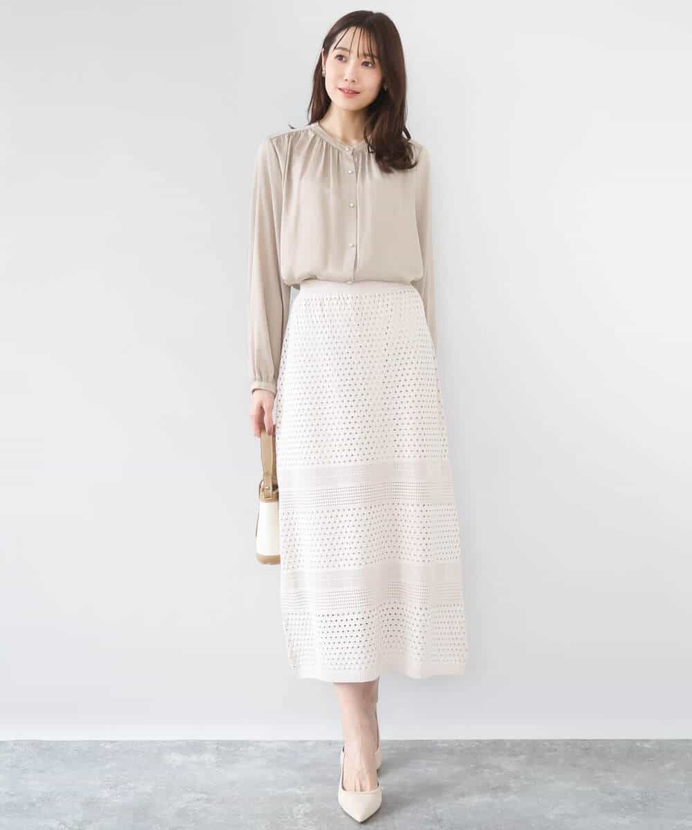 FKBGD35140 MK MICHEL KLEIN(MK ミッシェルクラン) バンドカラーサテンブラウス/接触冷感/UVカット/洗える ベージュ