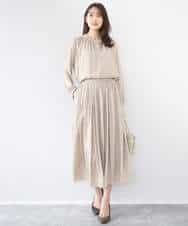 FKBGD35140 MK MICHEL KLEIN(MK ミッシェルクラン) バンドカラーサテンブラウス/接触冷感/UVカット/洗える ベージュ