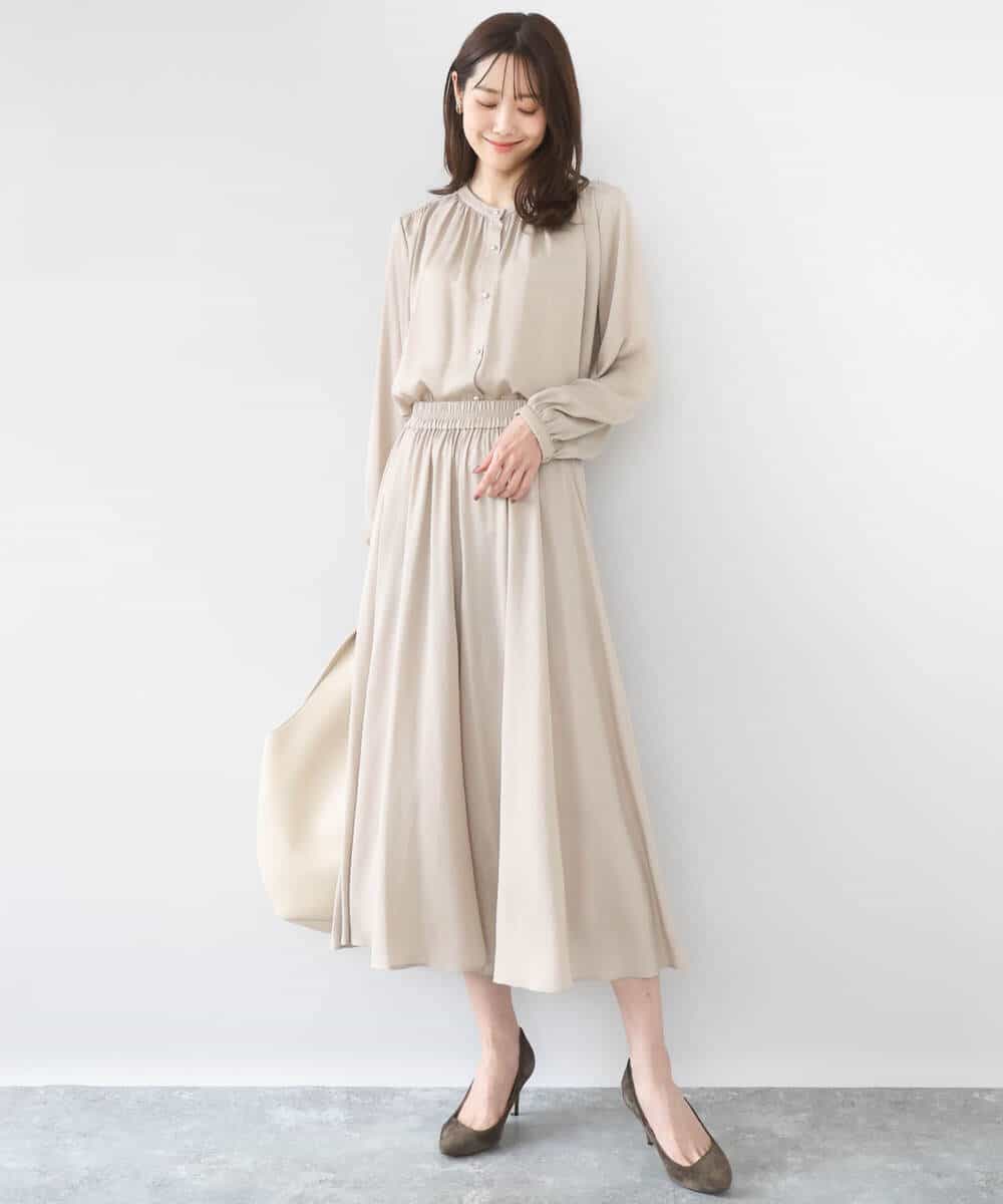 FKBGD35140 MK MICHEL KLEIN(MK ミッシェルクラン) バンドカラーサテンブラウス/接触冷感/UVカット/洗える ベージュ