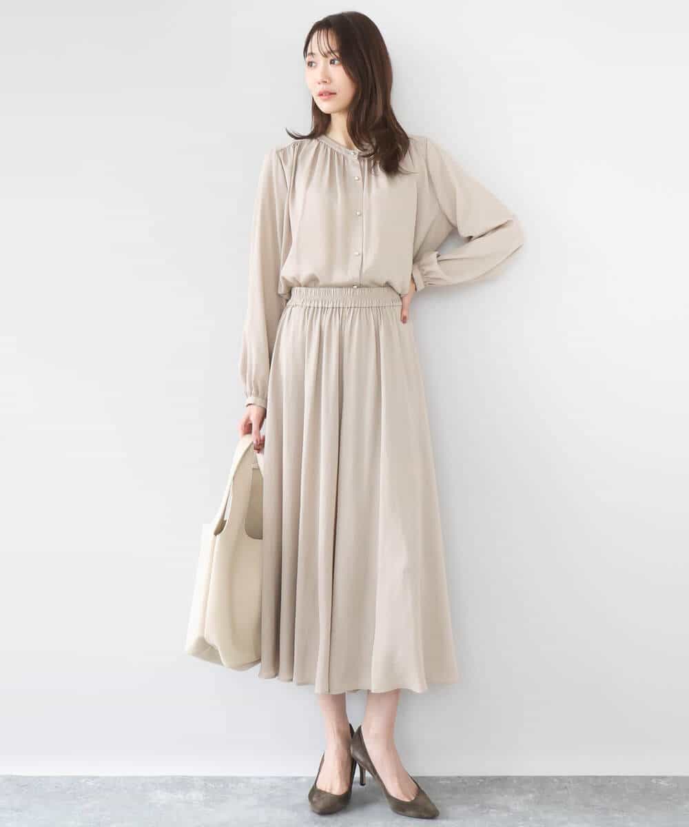 FKBGD35140 MK MICHEL KLEIN(MK ミッシェルクラン) バンドカラーサテンブラウス/接触冷感/UVカット/洗える ベージュ