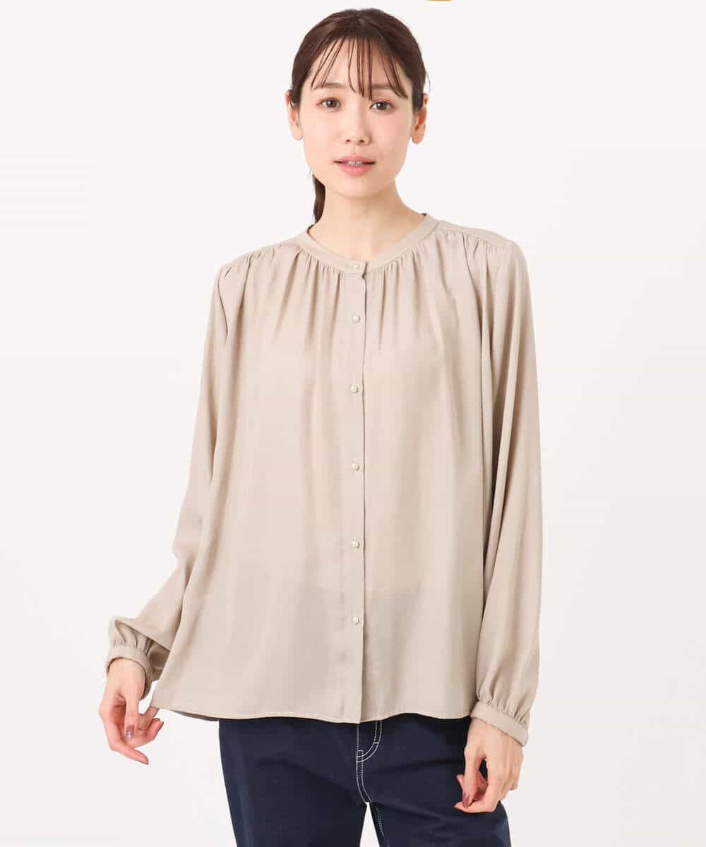 FKBGD35140 MK MICHEL KLEIN(MK ミッシェルクラン) バンドカラーサテンブラウス/接触冷感/UVカット/洗える ベージュ