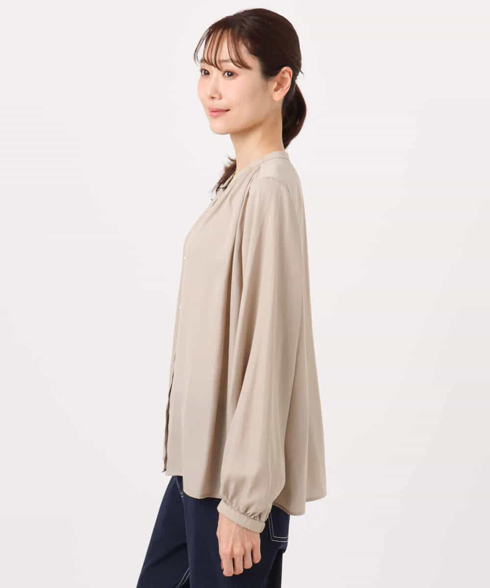 FKBGD35140 MK MICHEL KLEIN(MK ミッシェルクラン) バンドカラーサテンブラウス/接触冷感/UVカット/洗える ベージュ