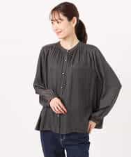 FKBGD35140 MK MICHEL KLEIN(MK ミッシェルクラン) バンドカラーサテンブラウス/接触冷感/UVカット/洗える ベージュ