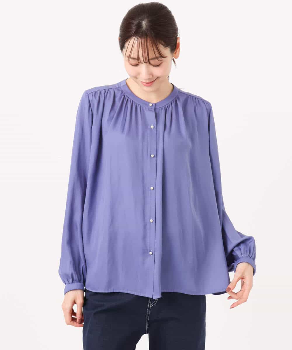 FKBGD35140 MK MICHEL KLEIN(MK ミッシェルクラン) バンドカラーサテンブラウス/接触冷感/UVカット/洗える ベージュ