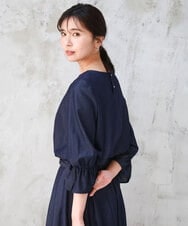 FKBGD36140 MK MICHEL KLEIN(MK ミッシェルクラン) [SANAGARAシリーズ]デニムライク キャンディースリーブブラウス/接触冷感/UVカット/洗える ネイビー