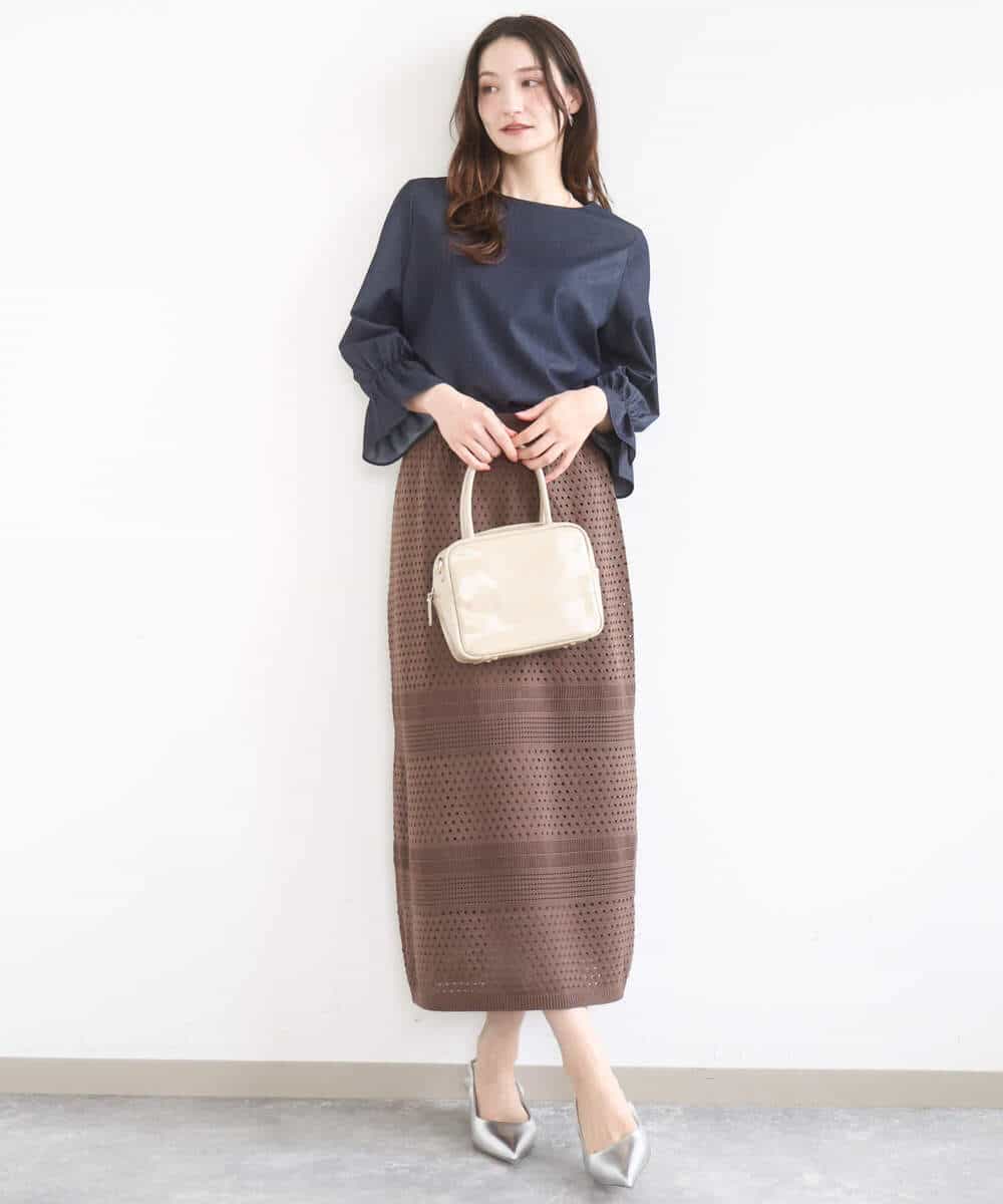 FKBGD36140 MK MICHEL KLEIN(MK ミッシェルクラン) [SANAGARAシリーズ]デニムライク キャンディースリーブブラウス/接触冷感/UVカット/洗える ネイビー