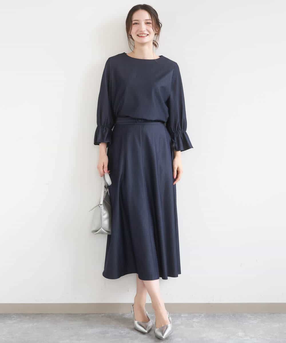 FKBGD36140 MK MICHEL KLEIN(MK ミッシェルクラン) [SANAGARAシリーズ]デニムライク キャンディースリーブブラウス/接触冷感/UVカット/洗える ネイビー