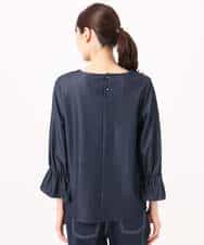 FKBGD36140 MK MICHEL KLEIN(MK ミッシェルクラン) [SANAGARAシリーズ]デニムライク キャンディースリーブブラウス/接触冷感/UVカット/洗える ネイビー