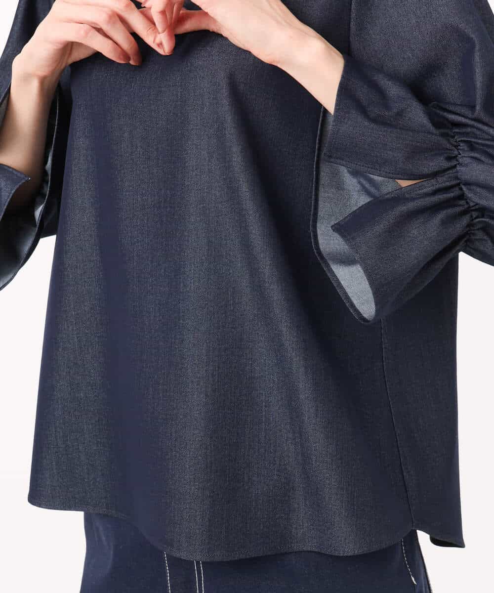FKBGD36140 MK MICHEL KLEIN(MK ミッシェルクラン) [SANAGARAシリーズ]デニムライク キャンディースリーブブラウス/接触冷感/UVカット/洗える ネイビー