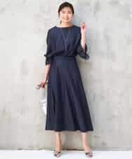 FKBGD36140 MK MICHEL KLEIN(MK ミッシェルクラン) [SANAGARAシリーズ]デニムライク キャンディースリーブブラウス/接触冷感/UVカット/洗える ネイビー