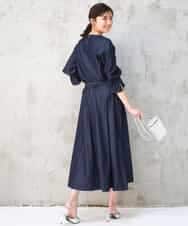 FKBGD36140 MK MICHEL KLEIN(MK ミッシェルクラン) [SANAGARAシリーズ]デニムライク キャンディースリーブブラウス/接触冷感/UVカット/洗える ネイビー