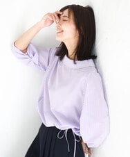 FKBGD37150 MK MICHEL KLEIN(MK ミッシェルクラン) [接触冷感/洗える]ロールネック ギャザースリーブブラウス ラベンダー（ストライプ）