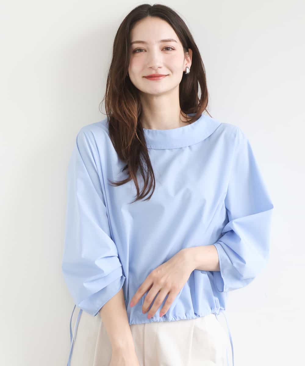 FKBGD37150 MK MICHEL KLEIN(MK ミッシェルクラン) ロールネック ギャザースリーブブラウス/接触冷感/洗える ライトブルー（無地）