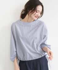 FKBGD37150 MK MICHEL KLEIN(MK ミッシェルクラン) ロールネック ギャザースリーブブラウス/接触冷感/洗える ラベンダー（ストライプ）