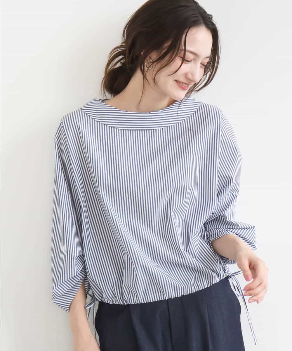 FKBGD37150 MK MICHEL KLEIN(MK ミッシェルクラン) ロールネック ギャザースリーブブラウス/接触冷感/洗える ラベンダー（ストライプ）