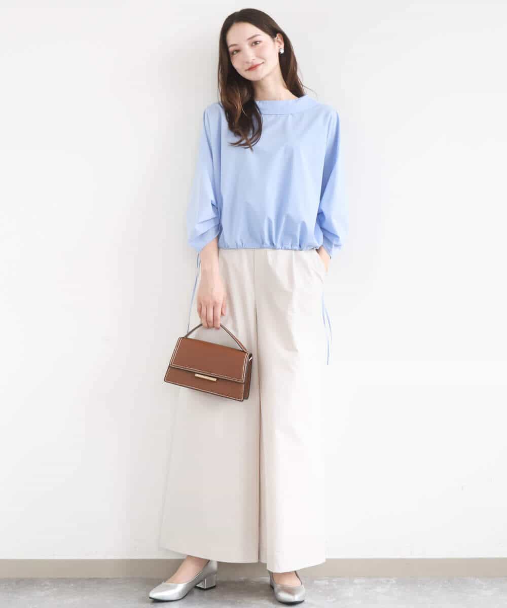 FKBGD37150 MK MICHEL KLEIN(MK ミッシェルクラン) ロールネック ギャザースリーブブラウス/接触冷感/洗える ラベンダー（ストライプ）