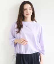 FKBGD37150 MK MICHEL KLEIN(MK ミッシェルクラン) ロールネック ギャザースリーブブラウス/接触冷感/洗える ラベンダー（ストライプ）