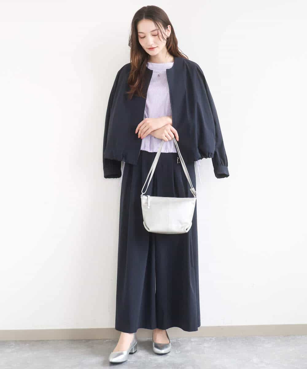 FKBGD37150 MK MICHEL KLEIN(MK ミッシェルクラン) ロールネック ギャザースリーブブラウス/接触冷感/洗える ラベンダー（ストライプ）