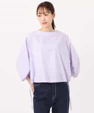 FKBGD37150 MK MICHEL KLEIN(MK ミッシェルクラン) ロールネック ギャザースリーブブラウス/接触冷感/洗える ラベンダー（ストライプ）