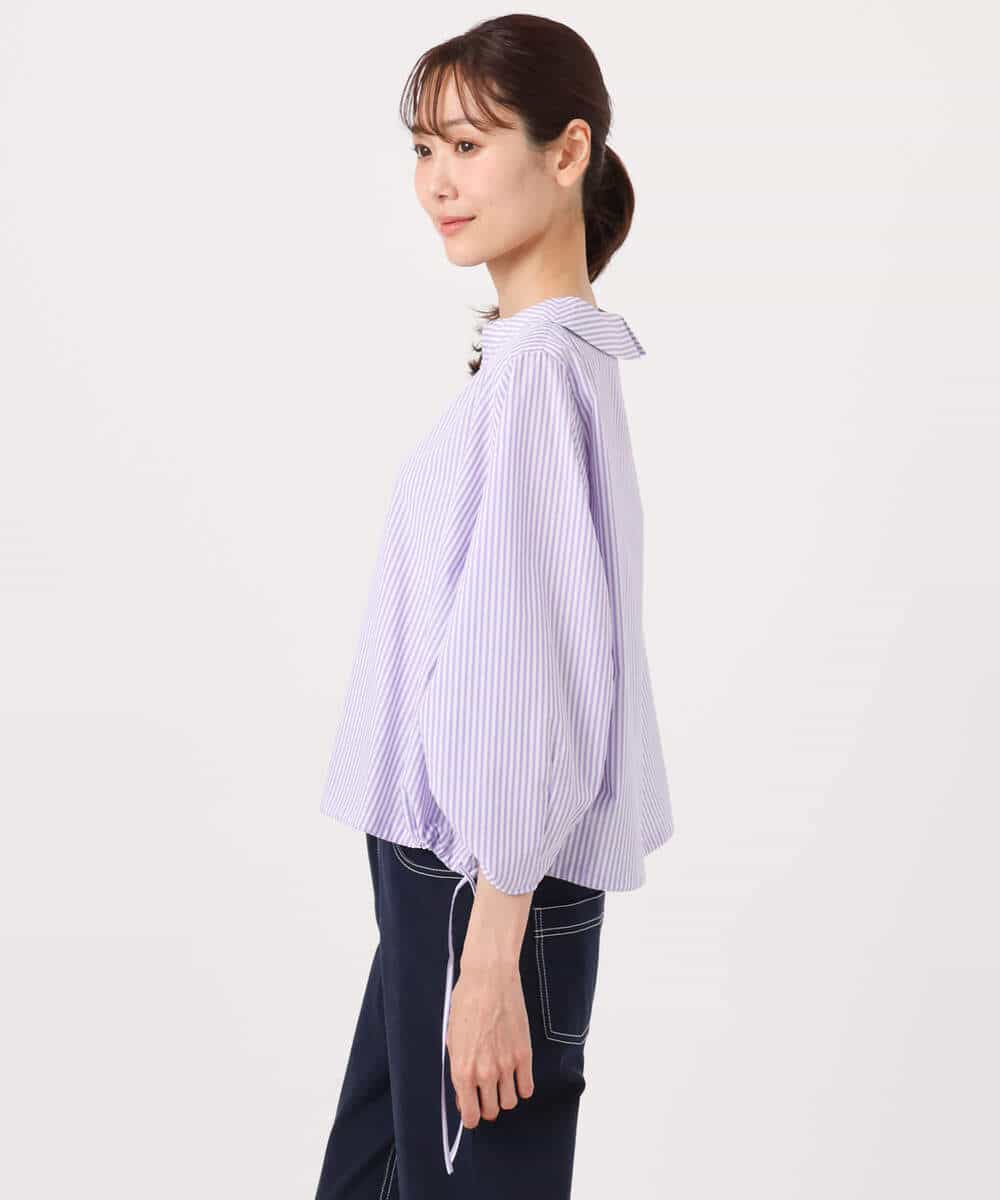 FKBGD37150 MK MICHEL KLEIN(MK ミッシェルクラン) ロールネック ギャザースリーブブラウス/接触冷感/洗える ラベンダー（ストライプ）
